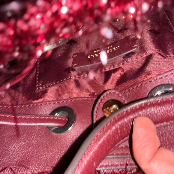 Kate Spade Bucket Bag Natalia Tinsel Cherry Wood Purse NWT Crossbody Party - Picture 8 of 12